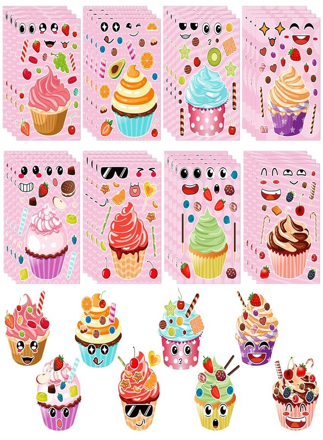 Abilat 32 Sheets Make a Face Cupcake Stickers for Kids Toddlers Make Your Own Dessert Stickers Mix and Match Cupcake Craft Supplies Birthday Party Gifts Classroom Rewards - Image 1